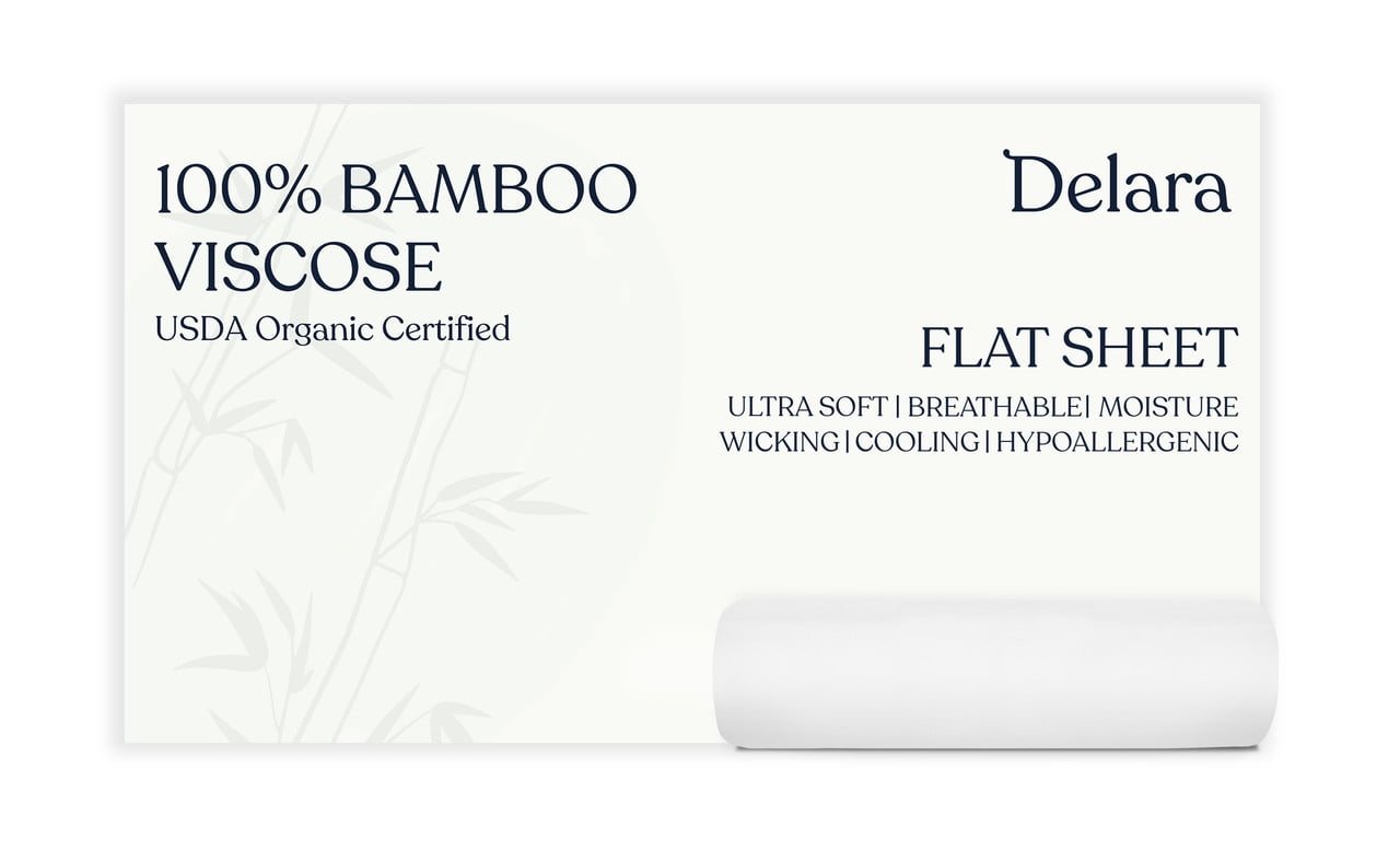 Delara 100% Viscose Derived from Bamboo Flat Sheet 74x105 - Ultra-Soft, Cooling, and Moisture-Wicking, Luxury Flat Bed Sheets for Hot Sleepers