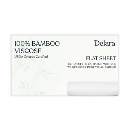 Delara 100% Viscose Derived from Bamboo Flat Sheet 74x105 - Ultra-Soft, Cooling, and Moisture-Wicking, Luxury Flat Bed Sheets for Hot Sleepers