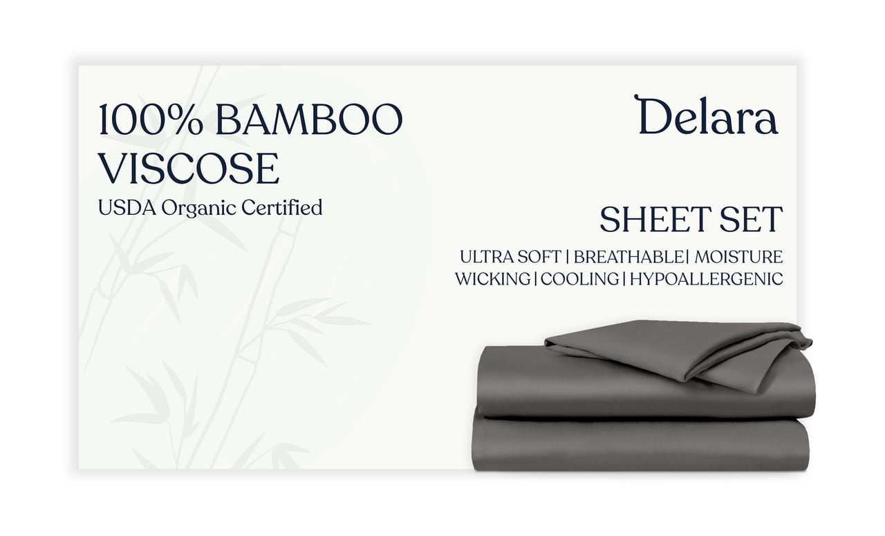 Delara Breathable & Cooling Technology, Viscose from Bamboo Sheet Set - Twin Size, Deep Pocket Bed Sheets - Dark Gray