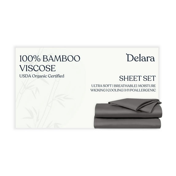 Delara Breathable & Cooling Technology, Viscose from Bamboo Sheet Set - Twin Size, Deep Pocket Bed Sheets - Dark Gray