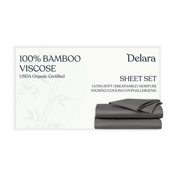 Delara Breathable & Cooling Technology, Viscose from Bamboo Sheet Set - Twin Size, Deep Pocket Bed Sheets - Dark Gray