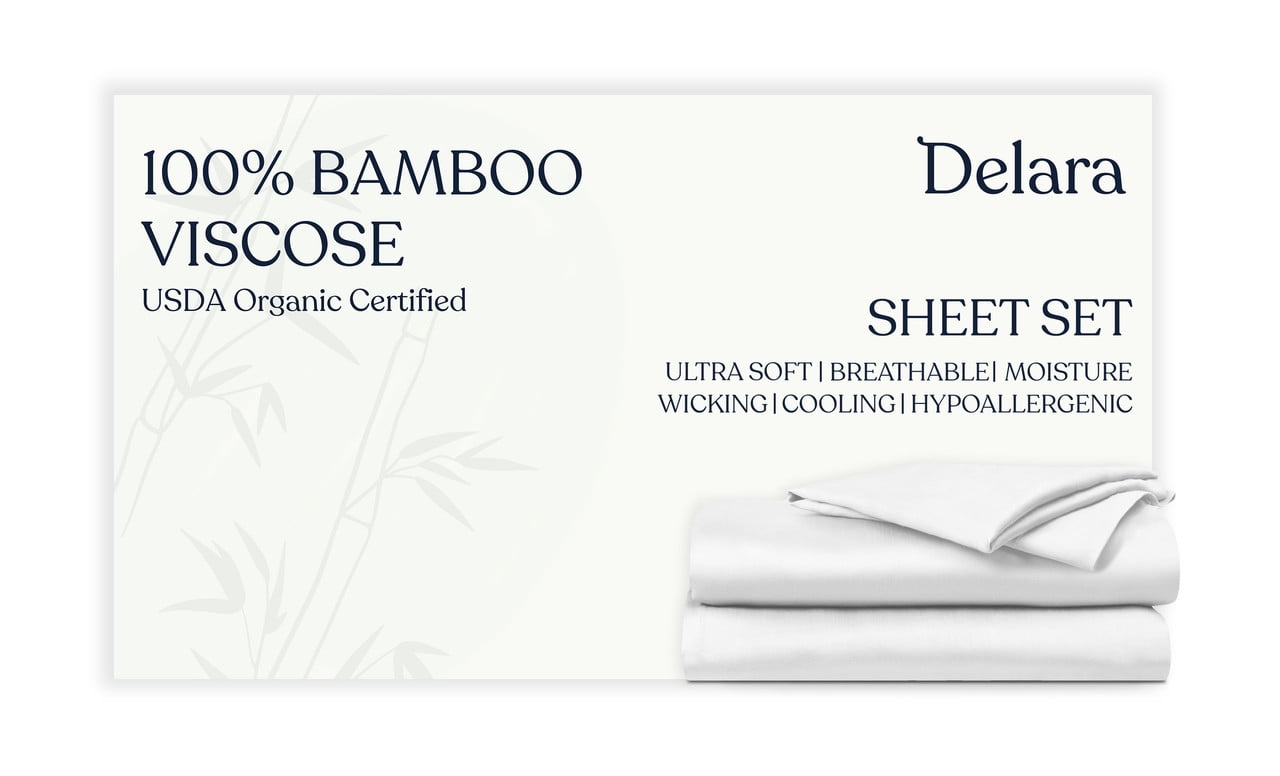 Delara Breathable & Cooling Technology, Viscose from Bamboo Sheet Set - Twin Size, Deep Pocket Bed Sheets - White