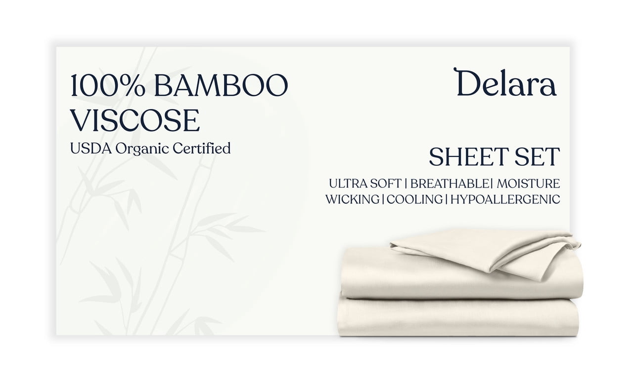 Delara Breathable & Cooling Technology, Viscose from Bamboo Sheet Set - Twin Size, Deep Pocket Bed Sheets - Ivory