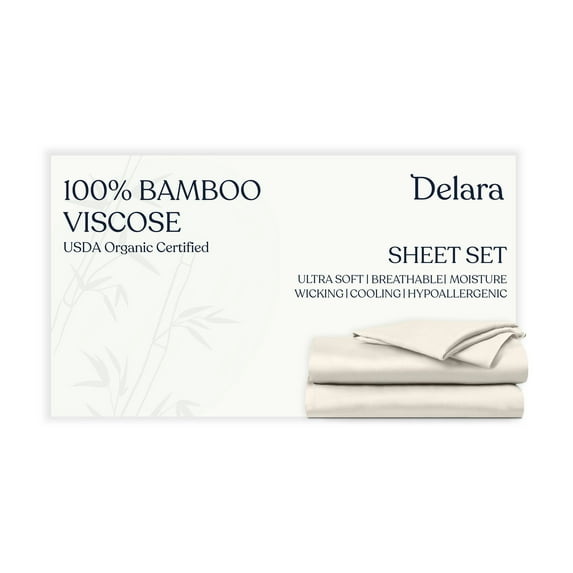 Delara Breathable & Cooling Technology, Viscose from Bamboo Sheet Set - Queen Size, Deep Pocket Bed Sheets - Ivory