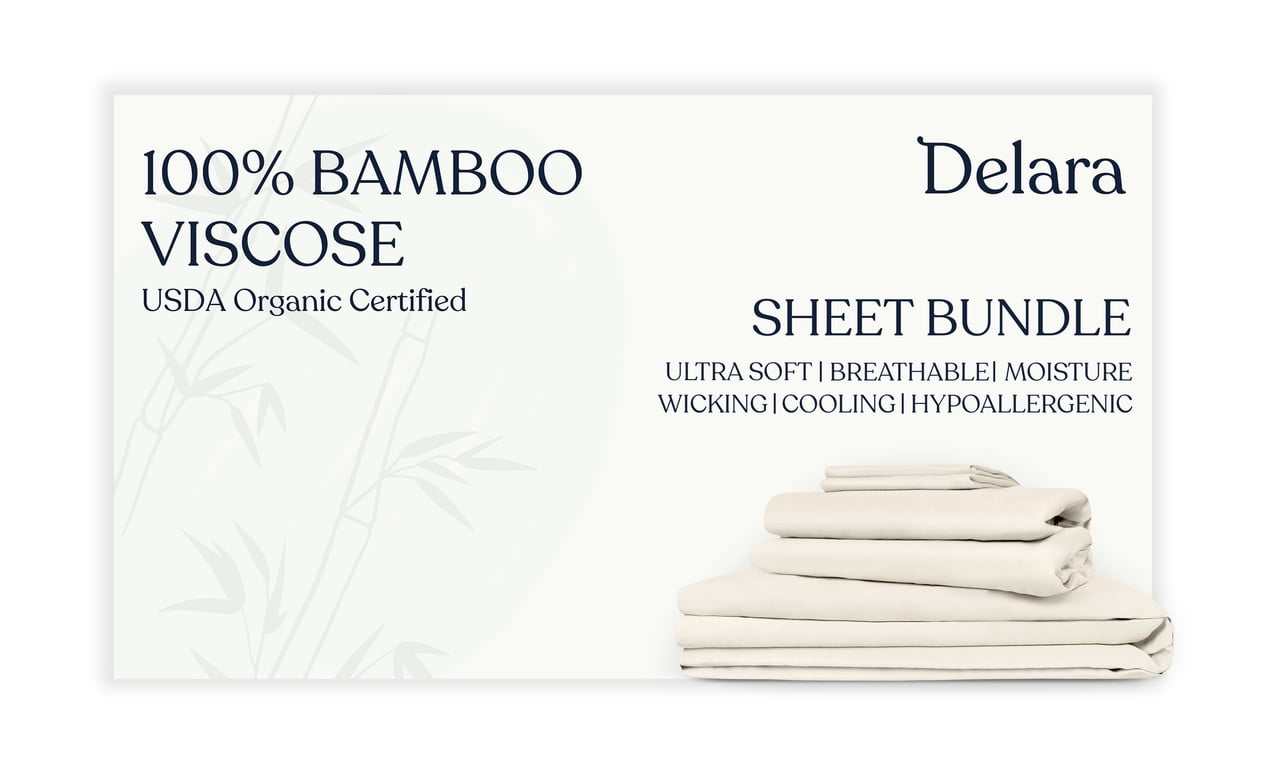 Delara Full Organic Bamboo Viscose Sheet & Duvet Cover Set Bundle – Ultra-Soft, Cooling Luxury Bedding for Hot Sleepers, Ivory