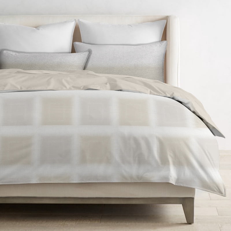 Delara GOTS Certified 100% Organic Cotton Check Reversible Print Duvet Cover and Sham Set of 2, King 108 "X92", Beige