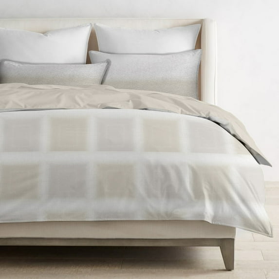 Delara GOTS Certified 100% Organic Cotton Check Reversible Print Duvet Cover and Sham Set of 2, King 108 "X92", Beige