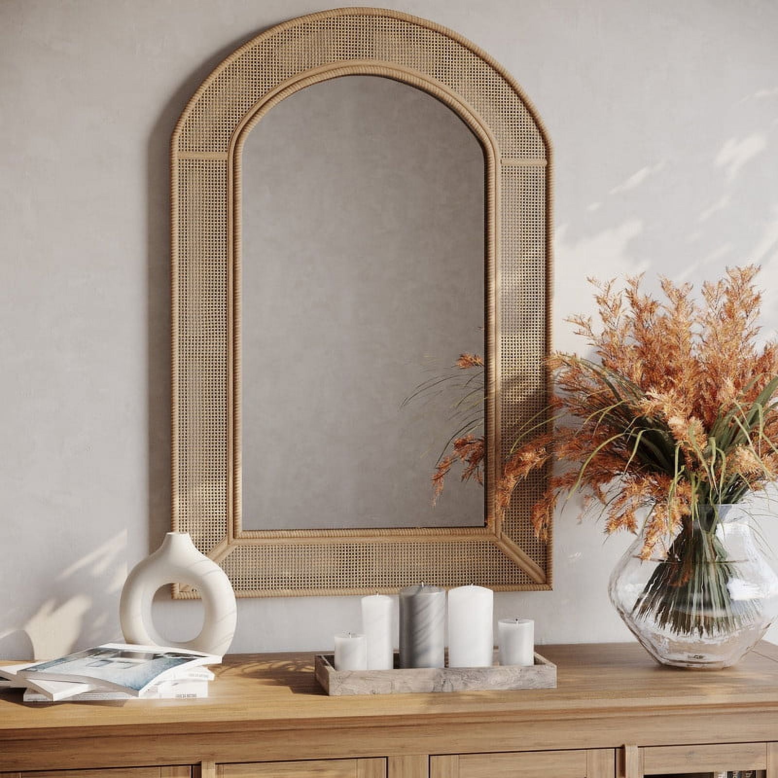 Delara Boho Arch Rattan Wall Mirror