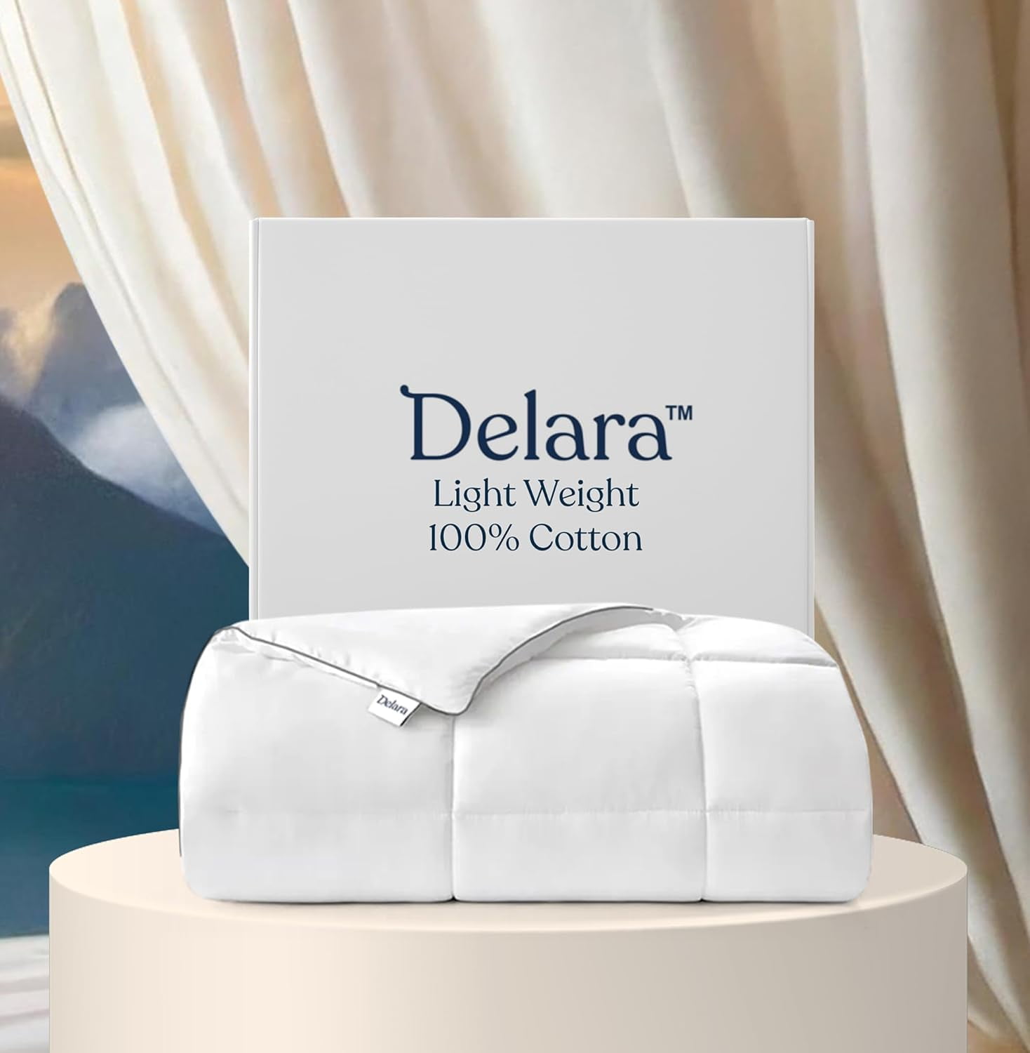 Delara Cotton Air Duvet Insert - 100% Organic Cotton Fill & Shell, GOTS + OEKO-TEX Certified, 400TC Sateen, 300 GSM, Baffle Box, Cool Summer Sleep - Full/Queen (88"×92")