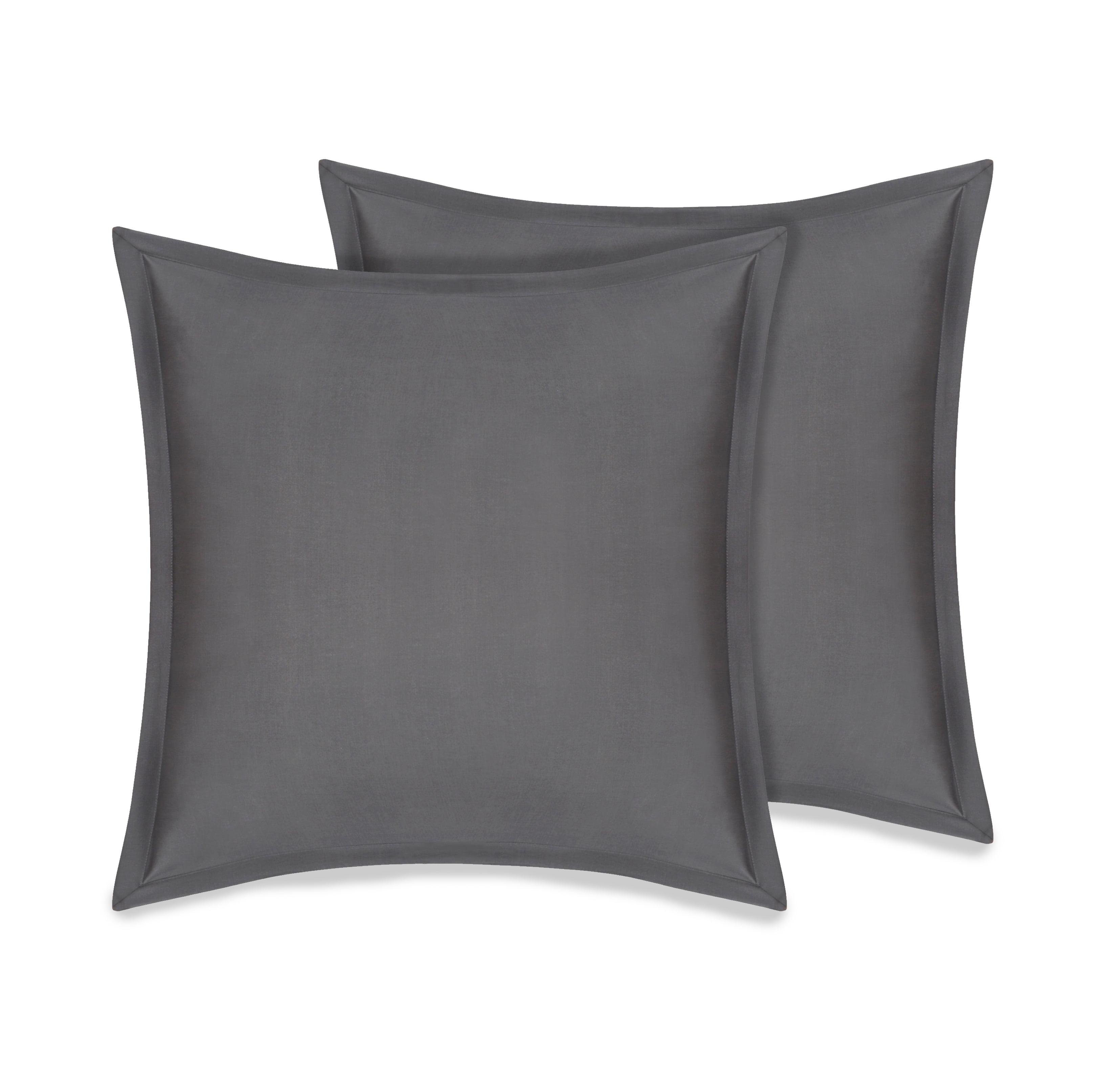 Delara GOTS Certified 100% Organic Cotton 2 Inch Flange Euro Sham Set of 2, 26"X26", Grey