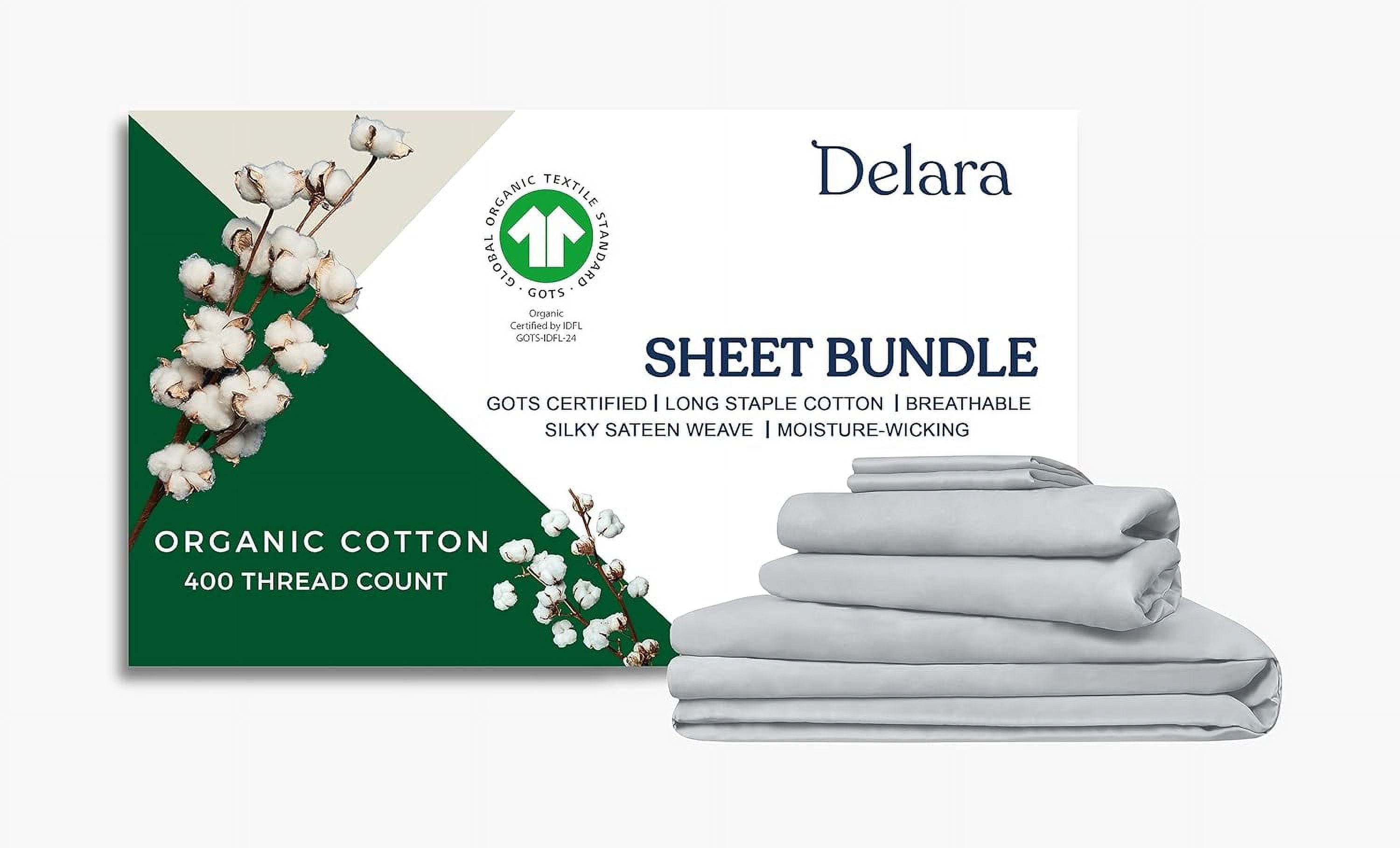 Delara California King 7 Pieces Set GOTS Organic Cotton Sheet Bundle, Ultra Soft, Moisture-Wicking, Breathable, Long-Staple, Light Grey