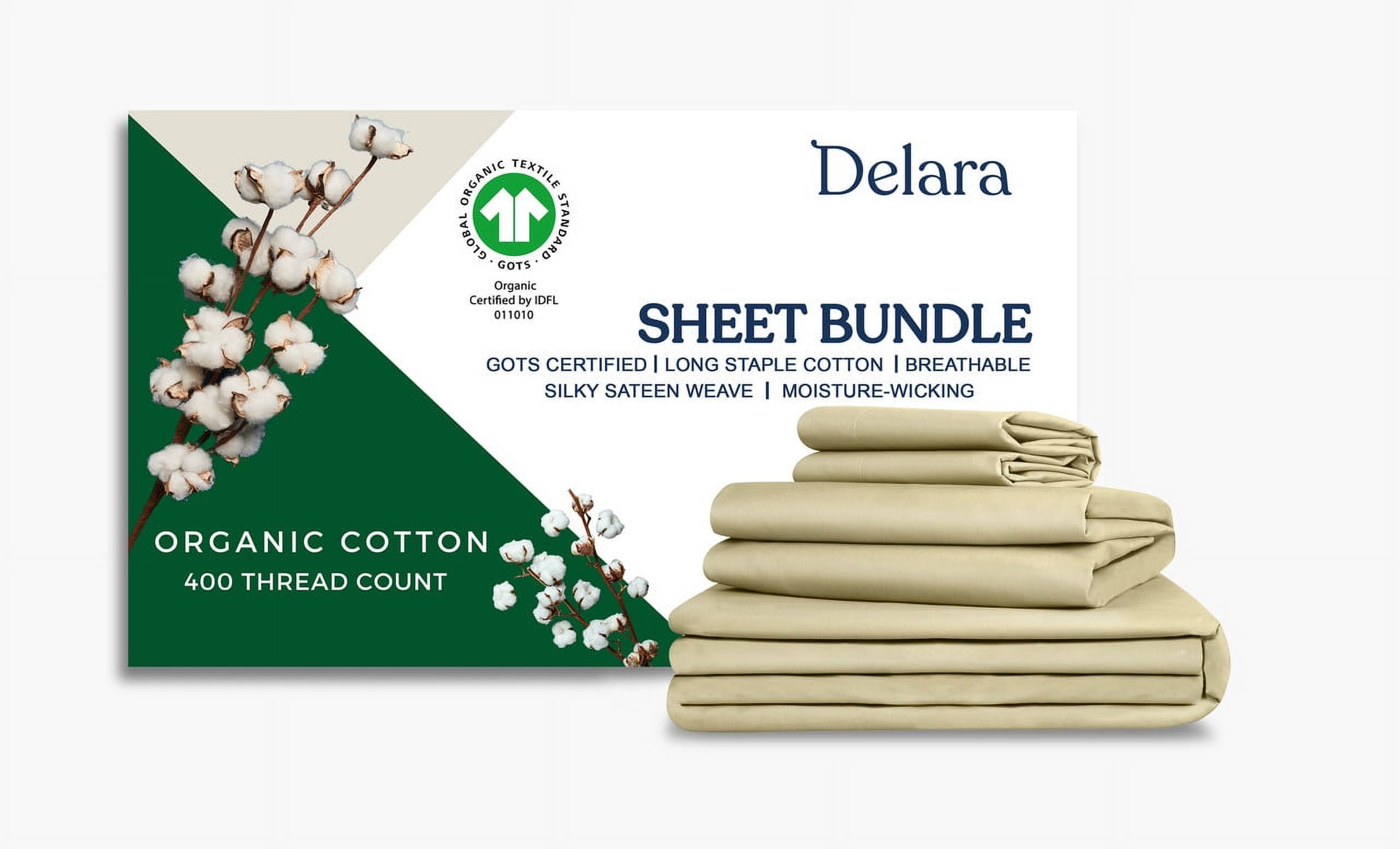 Delara King 7 Pieces Set GOTS Organic Cotton Sheet Bundle, Ultra Soft, Moisture-Wicking, Breathable, Long-Staple, Sage Green
