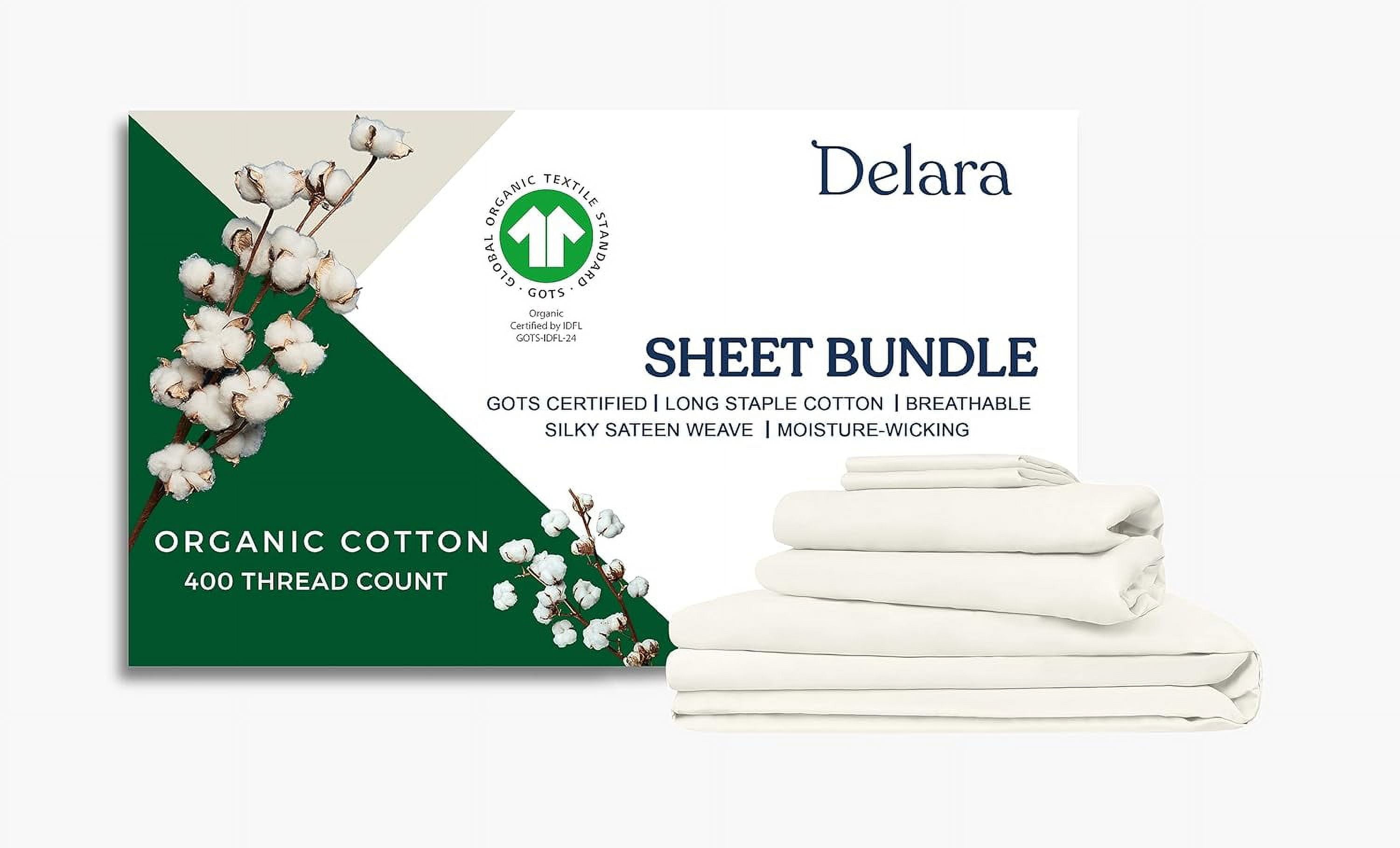 Delara King 7 Pieces Set GOTS Organic Cotton Sheet Bundle, Ultra Soft, Moisture-Wicking, Breathable, Long-Staple, Ivory