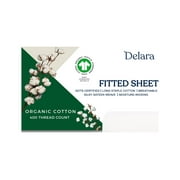 Delara GOTS Certified 100% Organic Cotton Cal King Fitted Sheet, 400TC, Long Staple Cotton, Ultra Soft, Silky, Moisture-Wicking, Smooth & Breathable, High Quality, 360-Degree Elastic 17” Deep Pocket