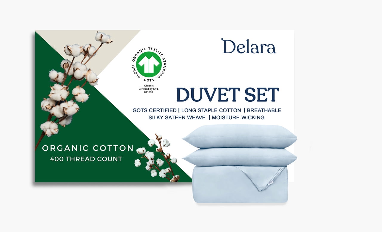 Light Blue Twin Organic Cotton Duvet Cover Set