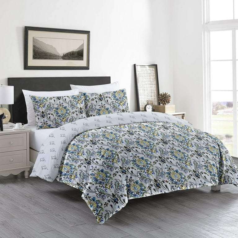 Delara GOTS Certified 100% Organic Cotton Floral Reversible Print Duvet  Cover and Sham Set of 2, Queen 88X92, Multi-Color