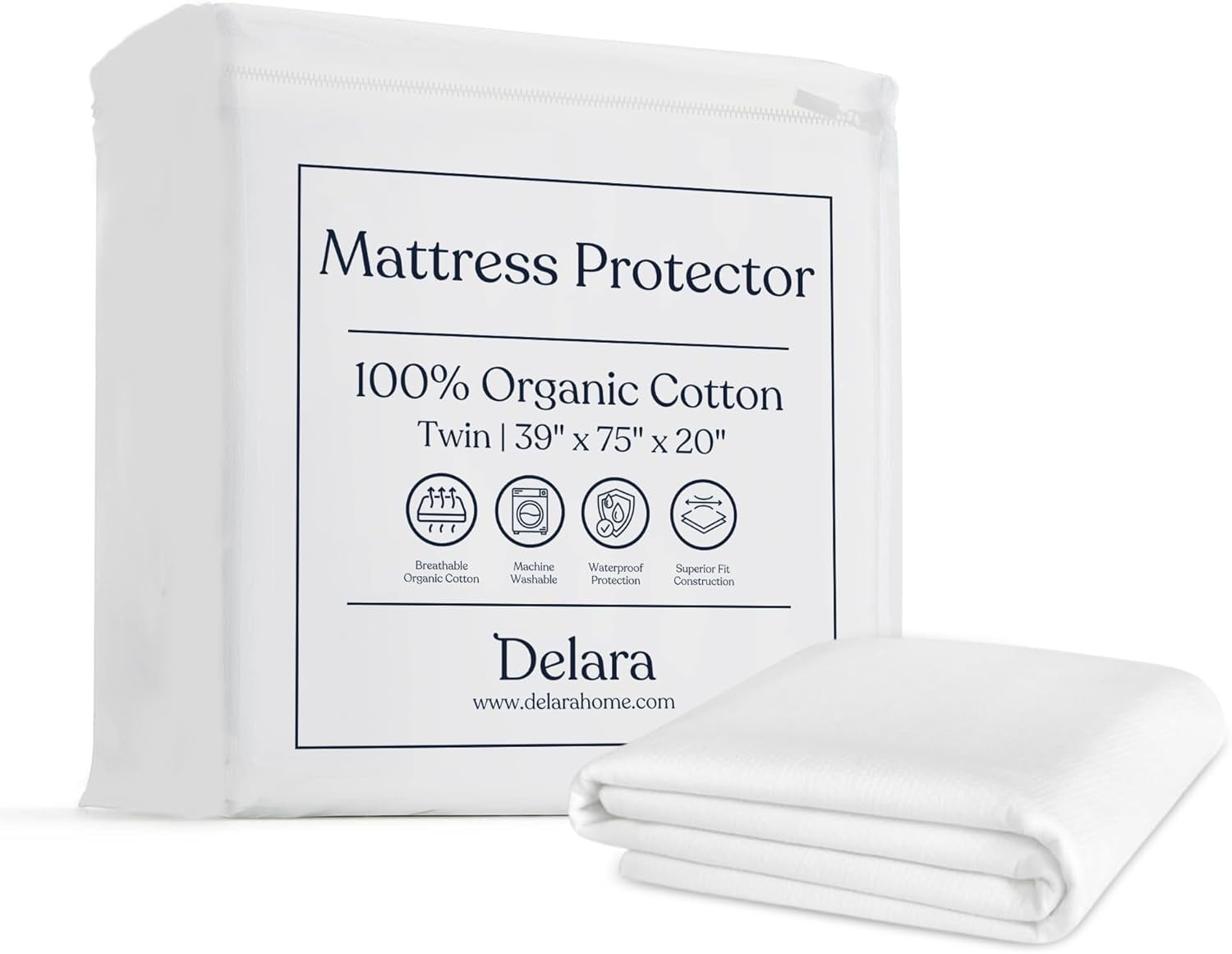 King Size White Organic Cotton Mattress Protector