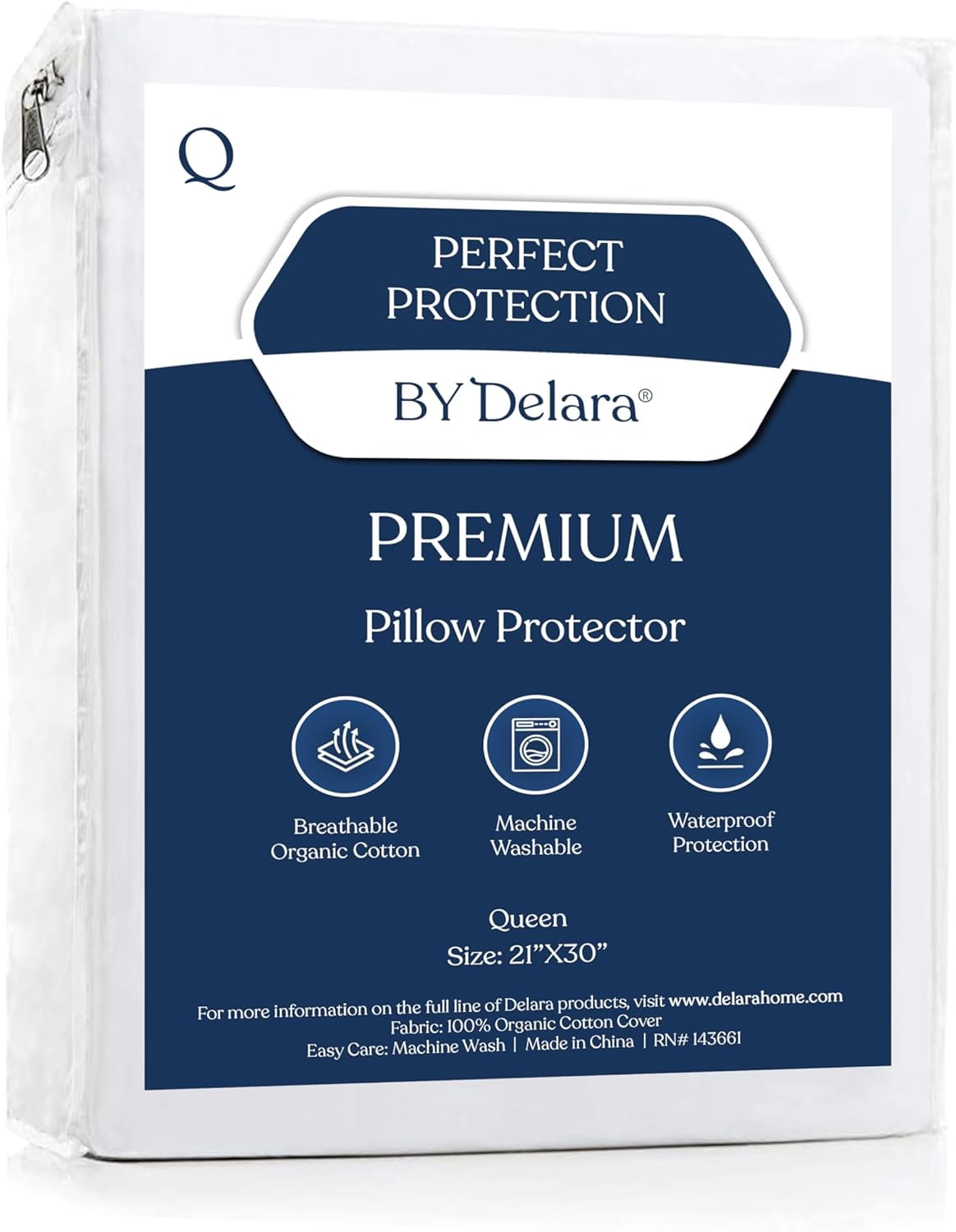 Delara Organic Cotton Hypoallergenic Queen Pillow Protector