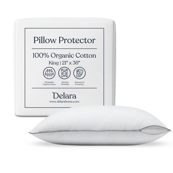 Delara King Size Organic Pillow Protectors 21x36 Inch, GOTS-Certified Cotton, Waterproof & Breathable, 2-Pack
