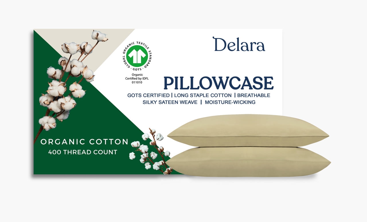 Delara GOTS Certified 100% Organic Cotton King Pillowcase Set of 2, 21"x36", 400TC Long Staple, Ultra Soft, Breathable & Smooth, Sage Green