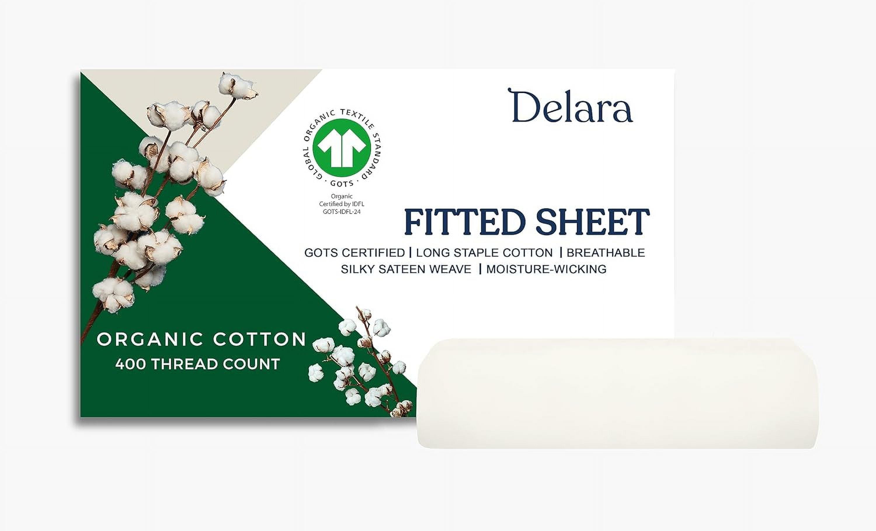 Delara GOTS Certified 100% Organic Cotton Queen Fitted Sheet 60"x80", 400TC Long Staple, Ultra Soft, Breathable, 17" Deep Pocket, Ivory