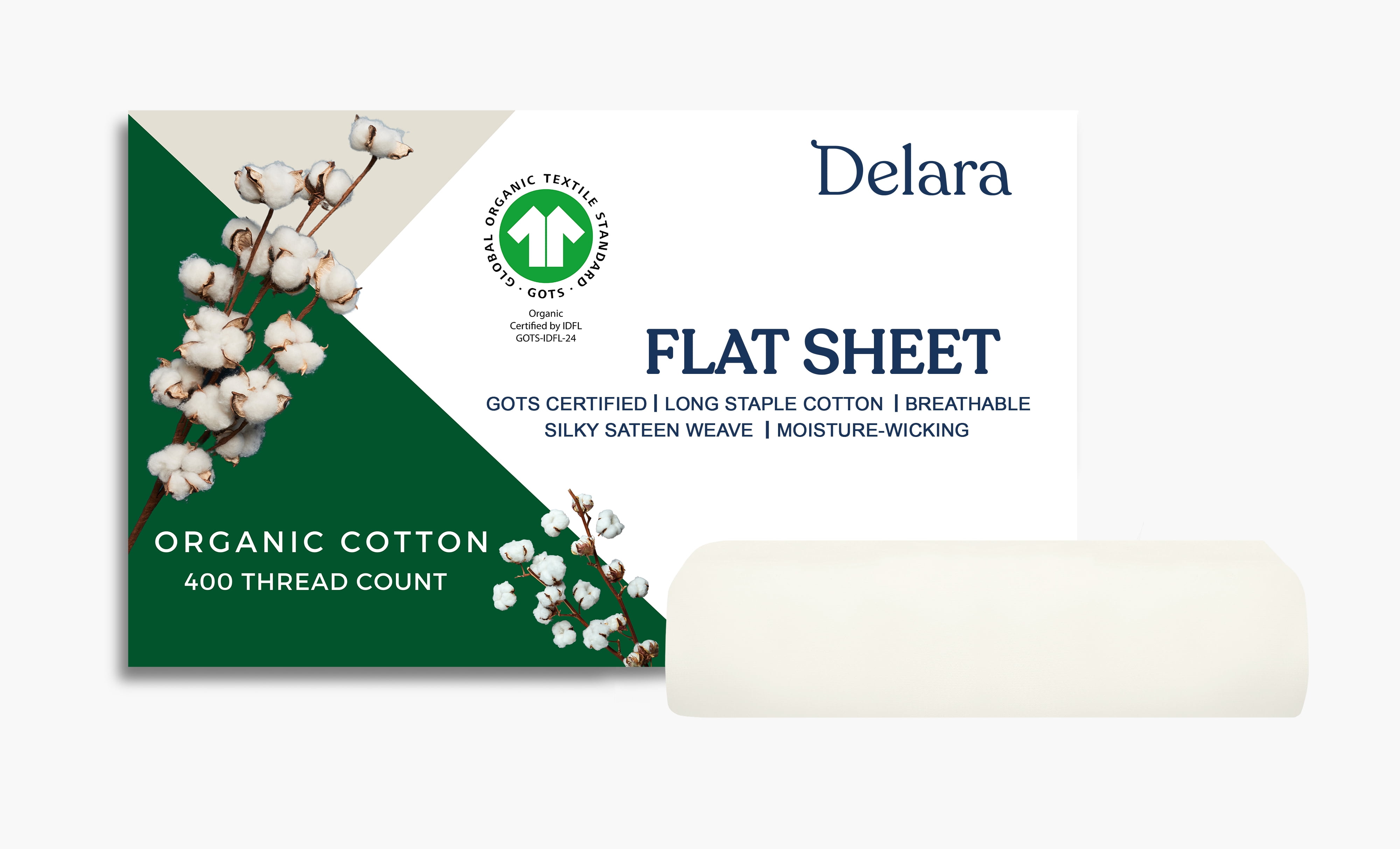 Delara GOTS Certified 100 Organic Cotton Sheets, Full 1 Flat Sheet