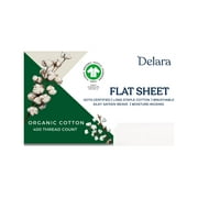 Delara GOTS Certified 100% Organic Cotton Sheets, King 1 Flat Sheet Only, 400TC Long Staple Cotton, Ultra Soft, Silky, Moisture-Wicking, Smooth & Breathable, High Quality Best Sheets for Hot Sleepers