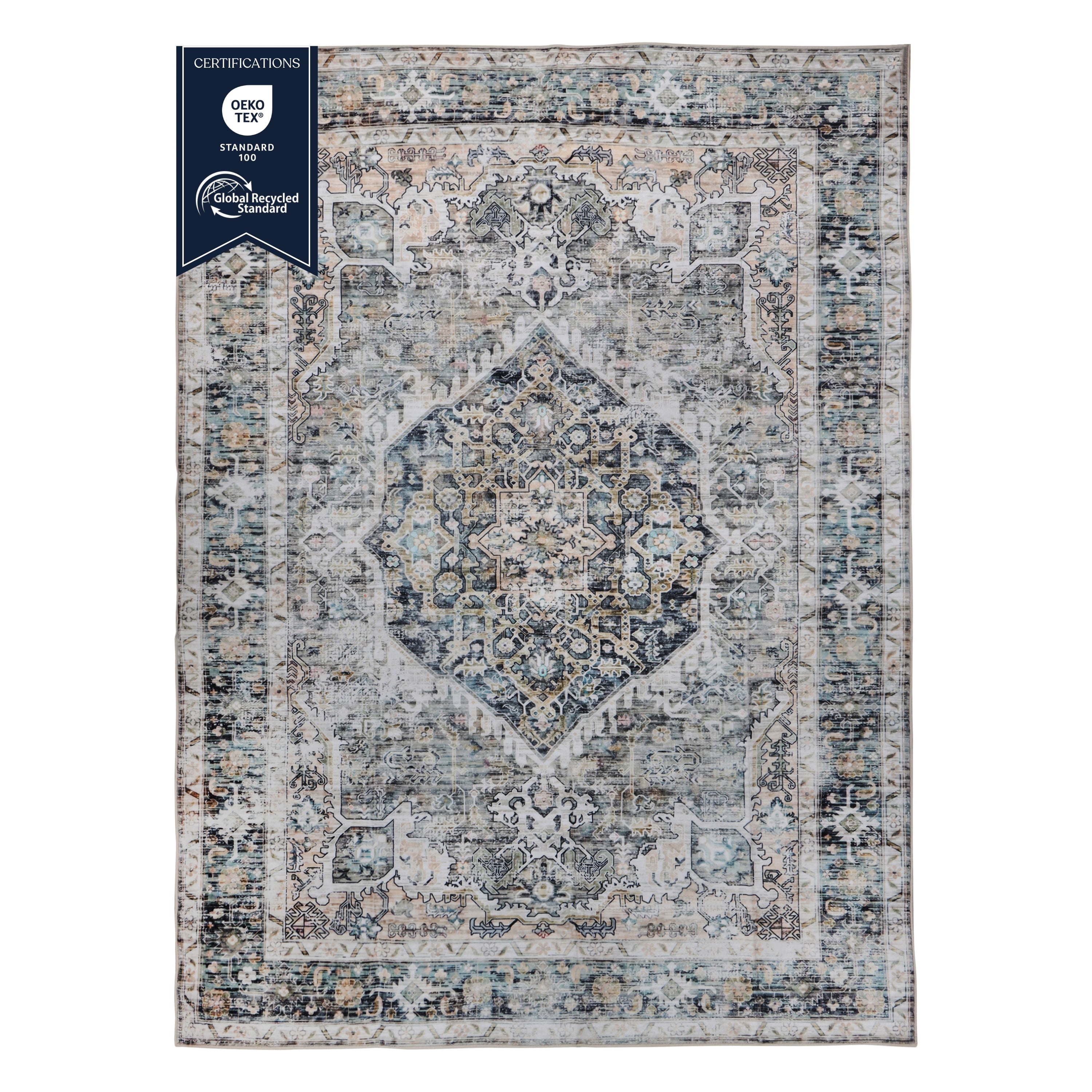 Delara 5'x7' Machine Washable Area Rug, Soft & Durable, Non-Slip, Stain Resistant, Antique Mist, for Bedroom, Living & Dining Room
