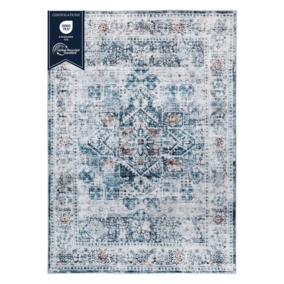 Delara 8'x10' Machine Washable Area Rug, Soft & Durable, Non-Slip, Stain Resistant, Misty Azure, for Bedroom, Living & Dining Room