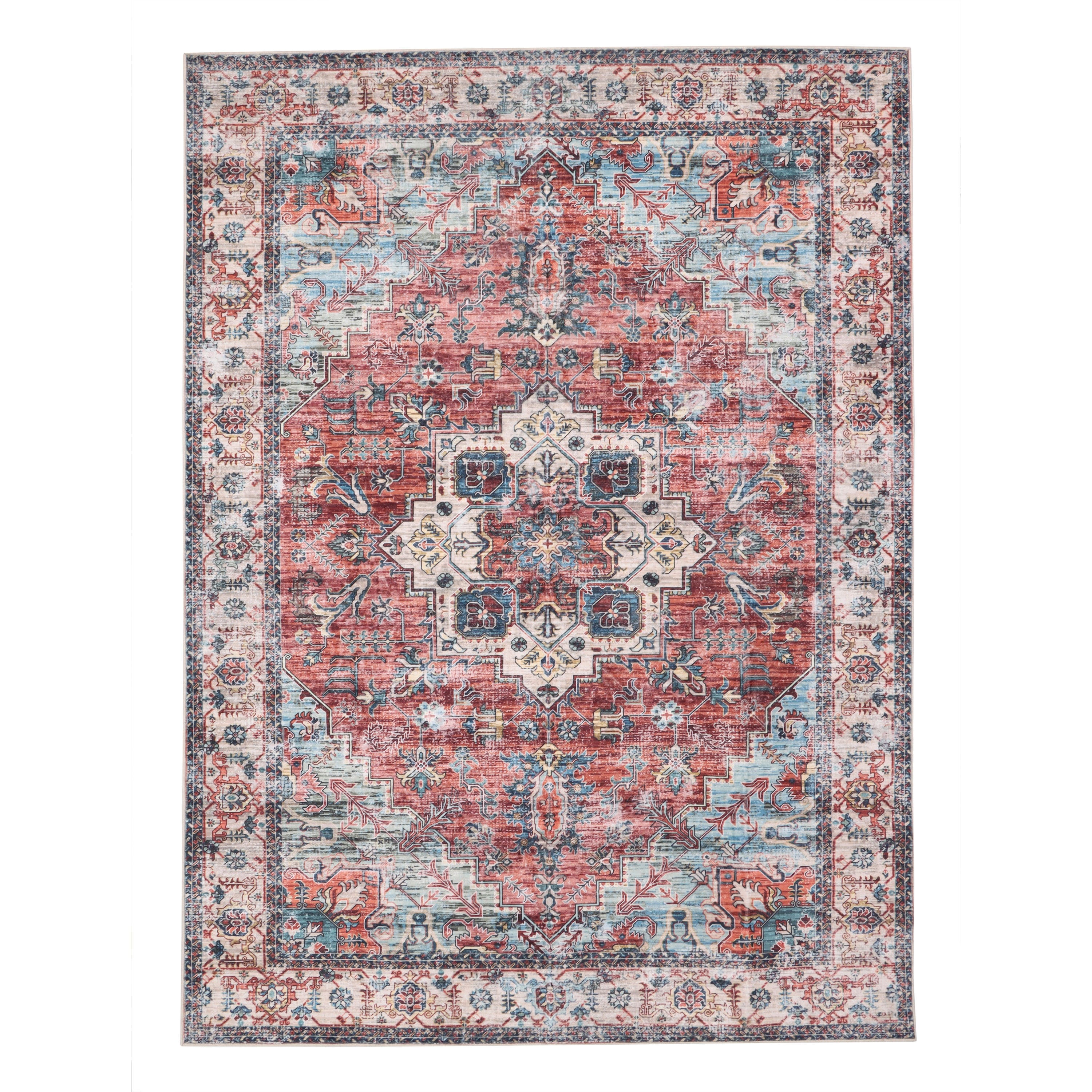 Delara 5'x7' Machine Washable Area Rug, Soft & Durable, Non-Slip, Stain Resistant, Persian Sunset, for Bedroom, Living & Dining Room