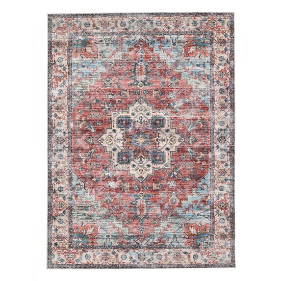 Delara 5'x7' Machine Washable Area Rug, Soft & Durable, Non-Slip, Stain Resistant, Persian Sunset, for Bedroom, Living & Dining Room