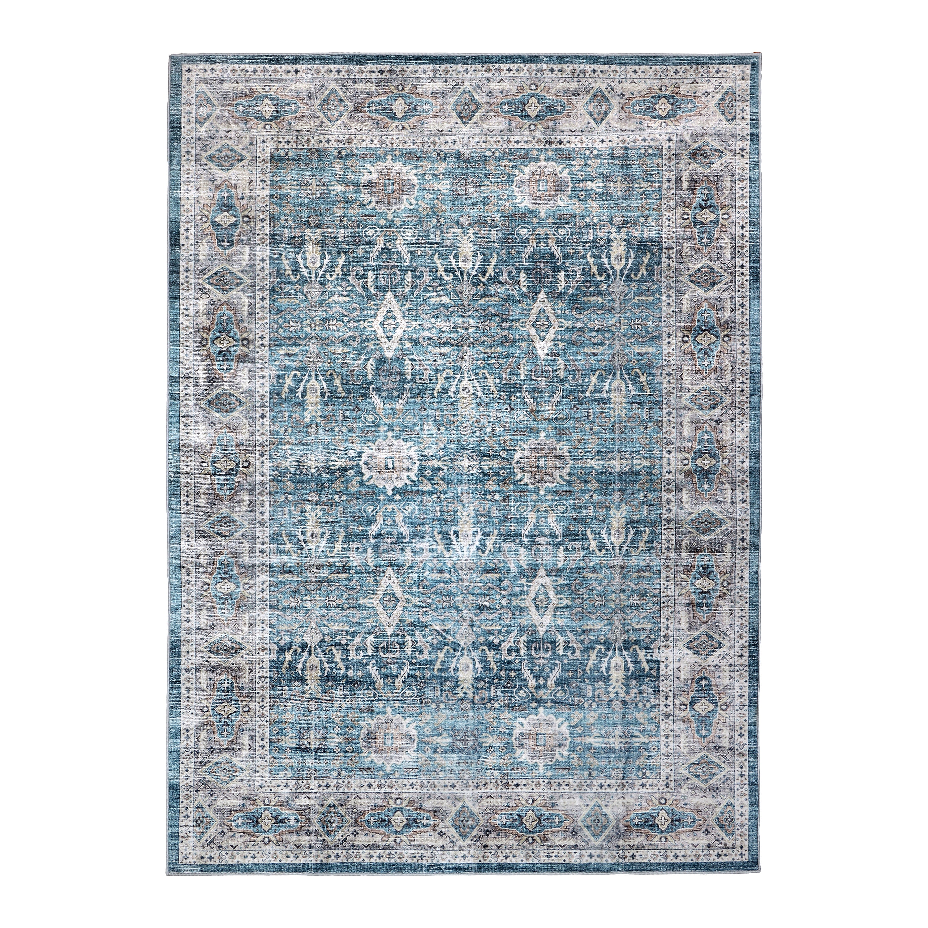 Delara 5'x7' Machine Washable Area Rug, Soft & Durable, Non-Slip, Stain Resistant, Azure Haven, for Bedroom, Living & Dining Room