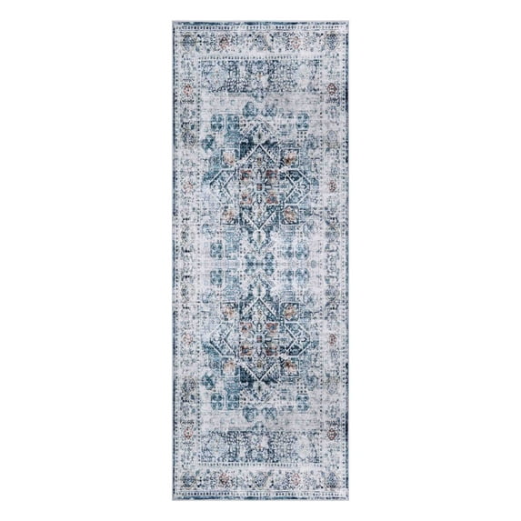 Delara 2.5'x10' Machine Washable Area Rug, Soft & Durable, Non-Slip, Stain Resistant, Misty Azure, for Bedroom, Living & Dining Room