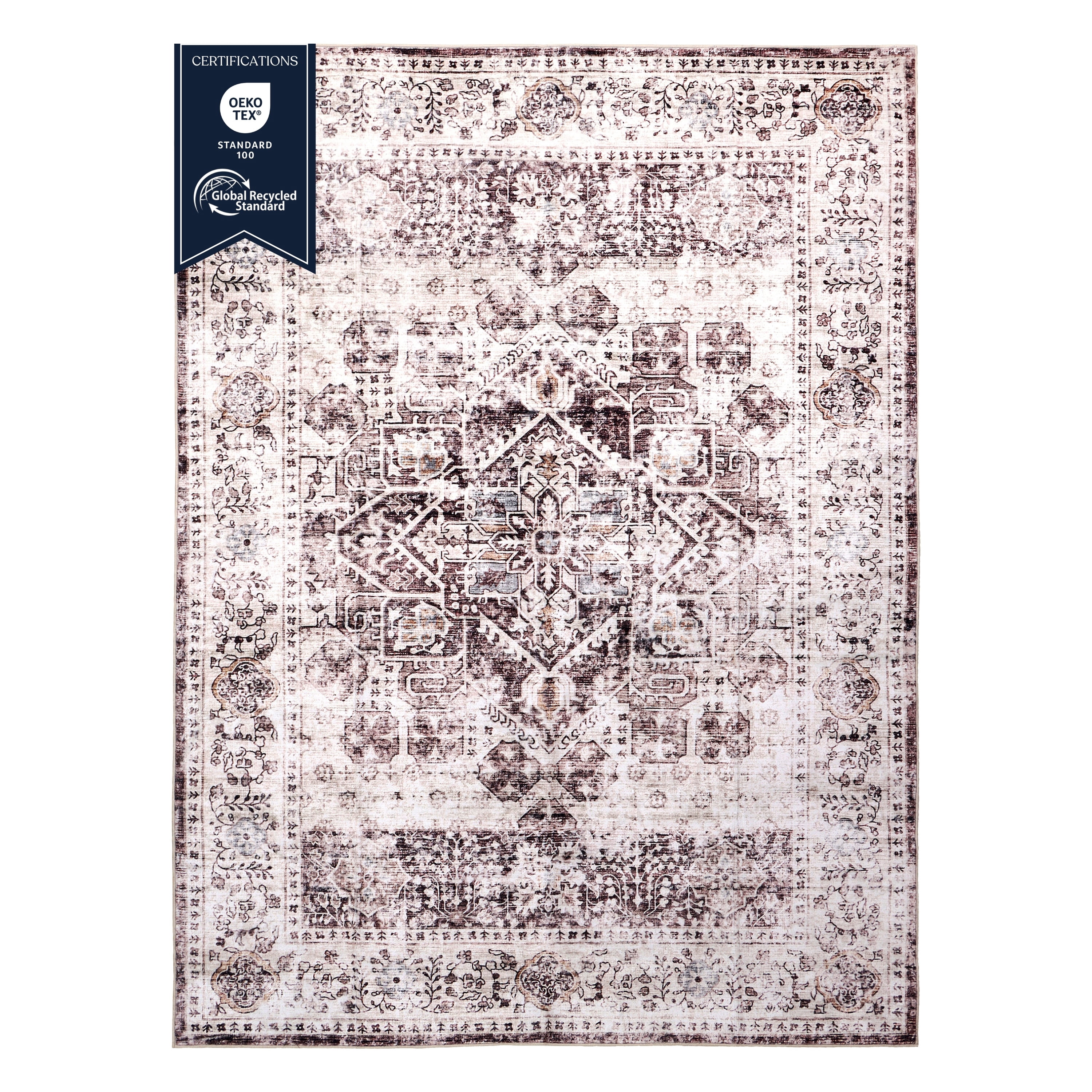 Delara 8'x10' Machine Washable Area Rug, Soft & Durable, Non-Slip, Stain Resistant, Vintage Cocoa, for Bedroom, Living & Dining Room