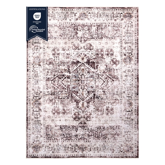 Delara 8'x10' Machine Washable Area Rug, Soft & Durable, Non-Slip, Stain Resistant, Vintage Cocoa, for Bedroom, Living & Dining Room