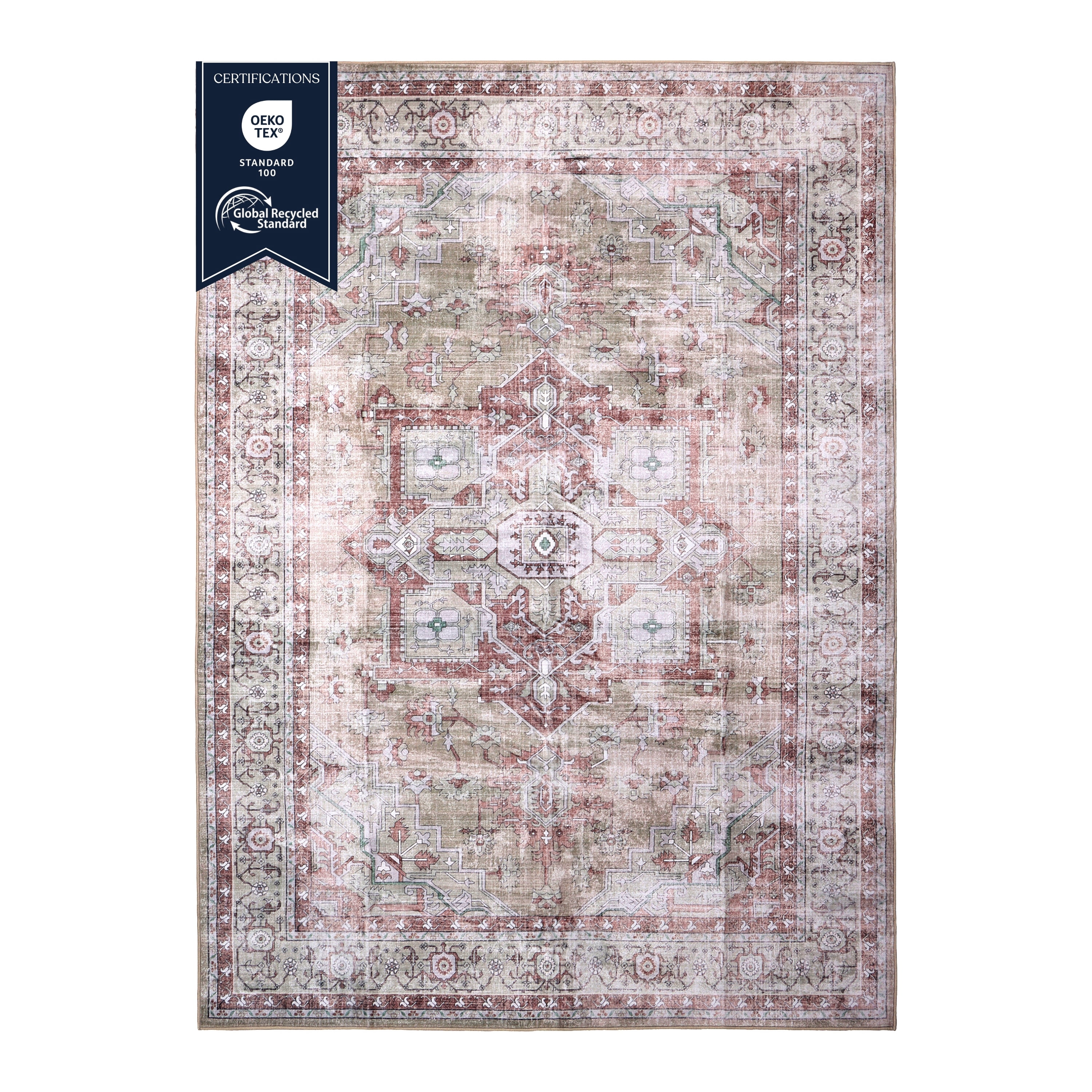 Delara 8'x10' Machine Washable Area Rug, Soft & Durable, Non-Slip, Stain Resistant, Desert Rose, for Bedroom, Living & Dining Room