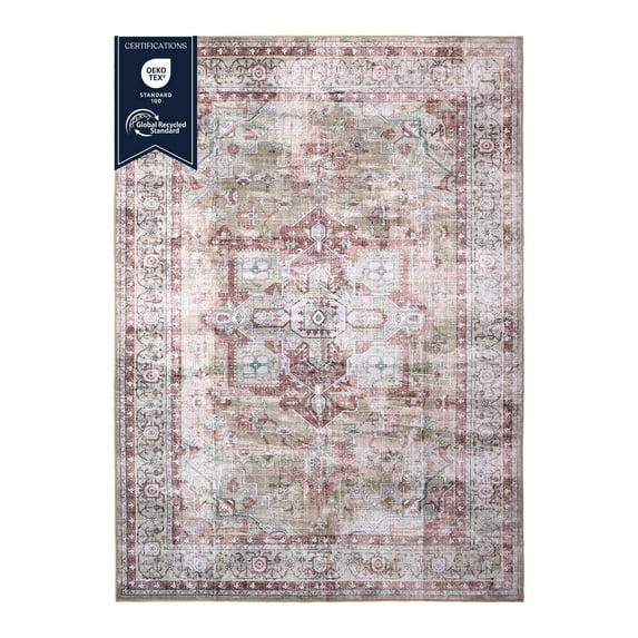 Delara 8'x10' Machine Washable Area Rug, Soft & Durable, Non-Slip, Stain Resistant, Desert Rose, for Bedroom, Living & Dining Room