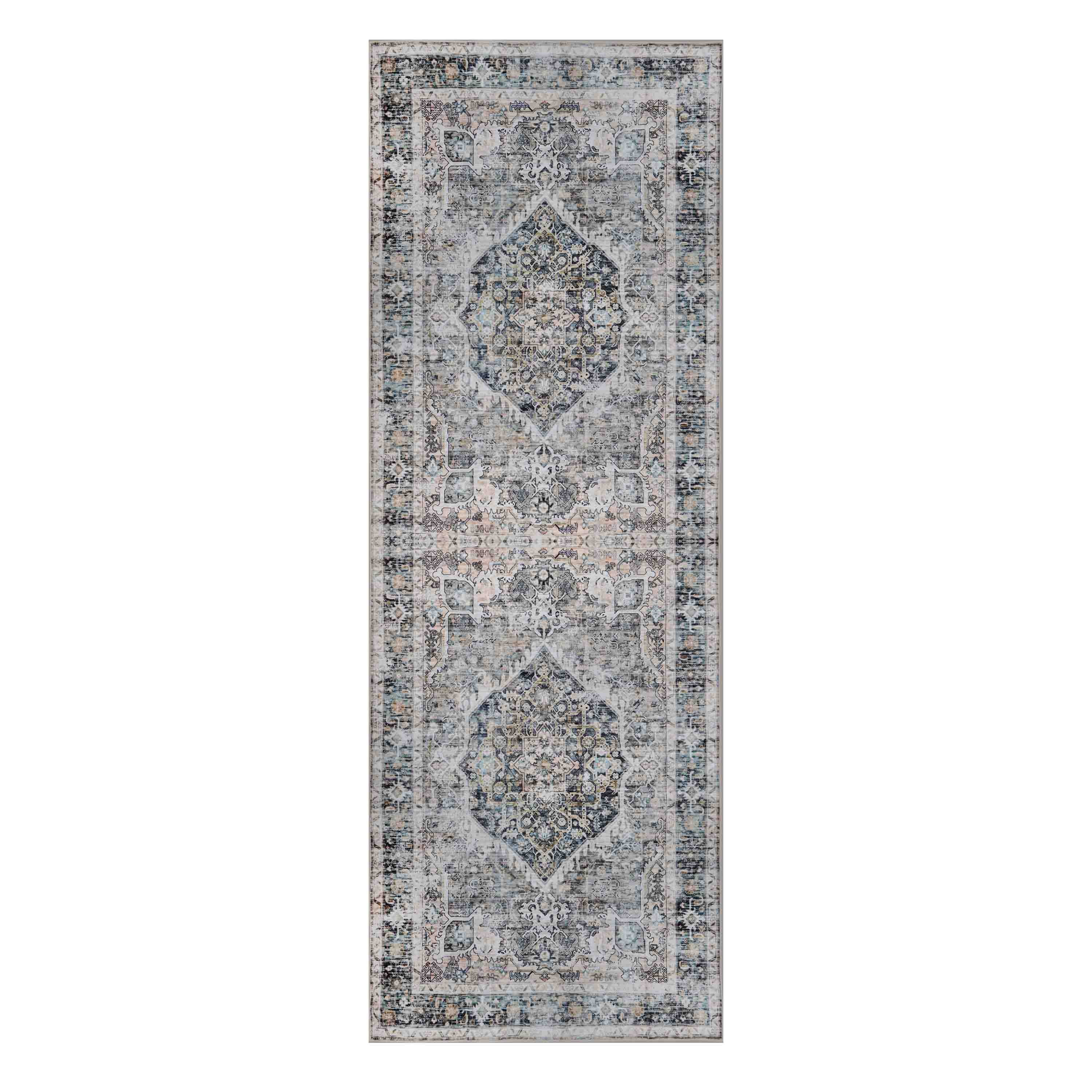 Delara 2.5'x10' Machine Washable Area Rug, Soft & Durable, Non-Slip, Stain Resistant, Antique Mist, for Bedroom, Living & Dining Room