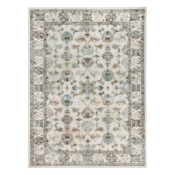 Delara 8'x10' Machine Washable Area Rug, Soft & Durable, Non-Slip, Stain Resistant, Ivory Bloom, for Bedroom, Living & Dining Room