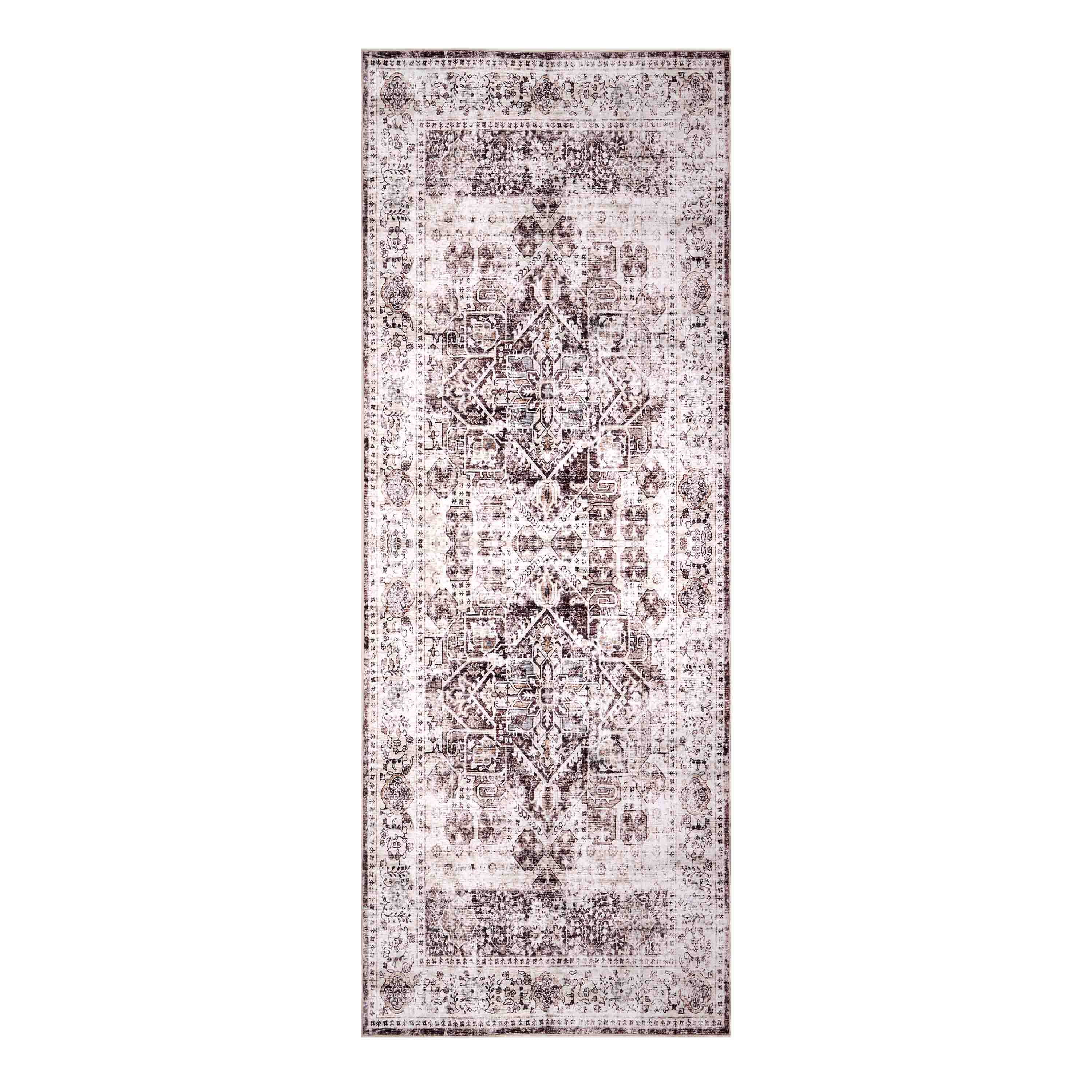 Delara 2.5'x10' Machine Washable Area Rug, Soft & Durable, Non-Slip, Stain Resistant, Vintage Cocoa, for Bedroom, Living & Dining Room