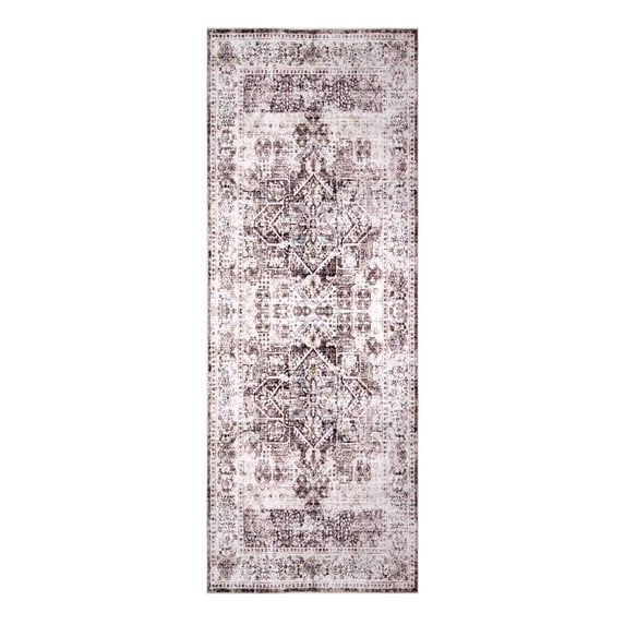 Delara 2.5'x10' Machine Washable Area Rug, Soft & Durable, Non-Slip, Stain Resistant, Vintage Cocoa, for Bedroom, Living & Dining Room