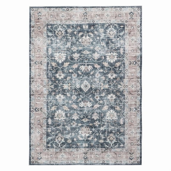Delara 8'x10' Machine Washable Area Rug, Soft & Durable, Non-Slip, Stain Resistant, Midnight Garden, for Bedroom, Living & Dining Room