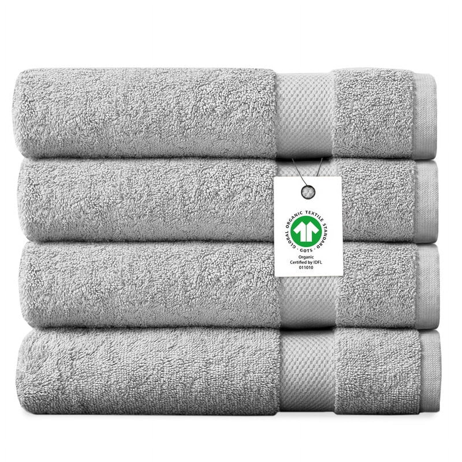 Delara Organic Cotton Bath Sheet 36"x70" Pack of 4, 650 GSM Plush Soft Quick-Dry Ultra-Absorbent Towels, GOTS & OEKO-TEX Certified, Light Grey