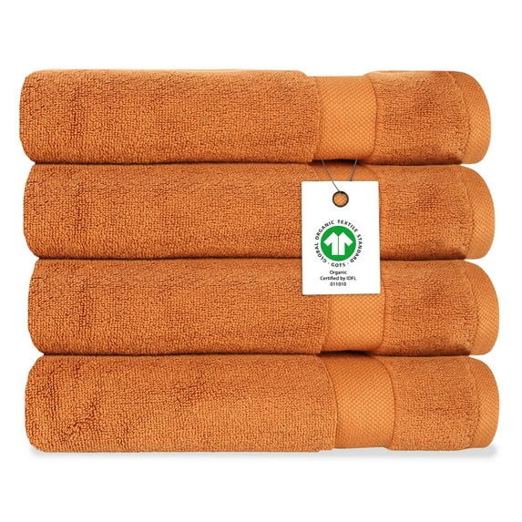 Delara Organic Cotton Bath Sheet 36"x70" Pack of 4, 650 GSM Plush Soft Quick-Dry Ultra-Absorbent Towels, GOTS & OEKO-TEX Certified, Burnt Caramel