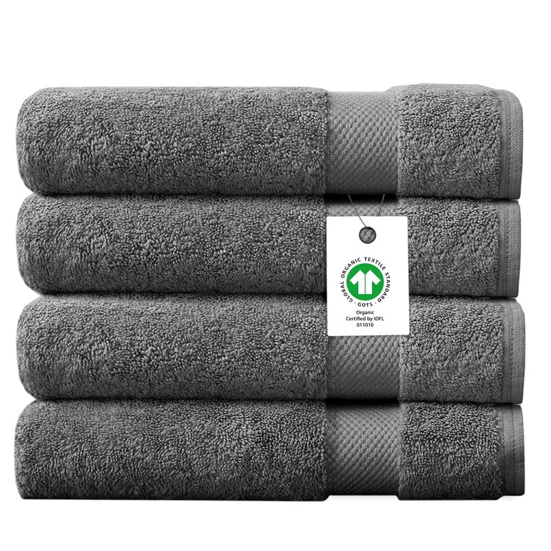 Delara Organic Cotton Bath Sheet 36"x70" Pack of 4, 650 GSM Plush Soft Quick-Dry Ultra-Absorbent Towels, GOTS & OEKO-TEX Certified, Dark Grey