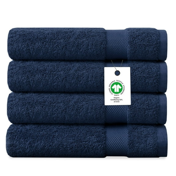 Delara Organic Cotton Bath Sheet 36"x70" Pack of 4, 650 GSM Plush Soft Quick-Dry Ultra-Absorbent Towels, GOTS & OEKO-TEX Certified, Navy Blue
