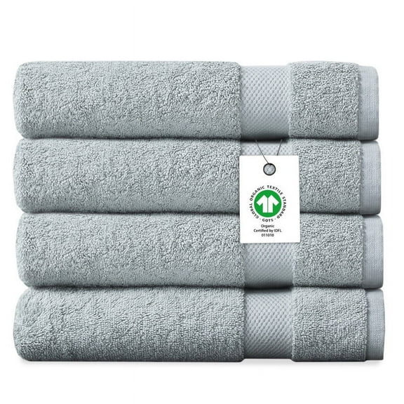 Delara Organic Cotton Bath Sheet 36"x70" Pack of 4, 650 GSM Plush Soft Quick-Dry Ultra-Absorbent Towels, GOTS & OEKO-TEX Certified, Light Blue