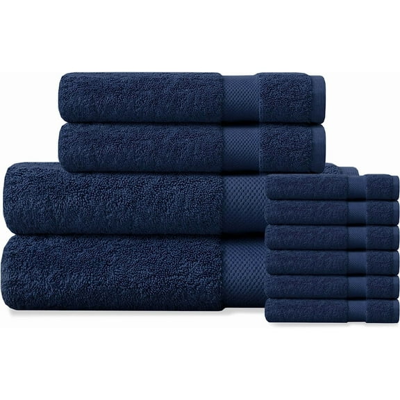 Delara 10-Piece Organic Cotton Bath Towel Set, 650 GSM Luxury Plush, Quick Dry & Ultra-Absorbent, GOTS & OEKO-TEX Certified, Navy Blue