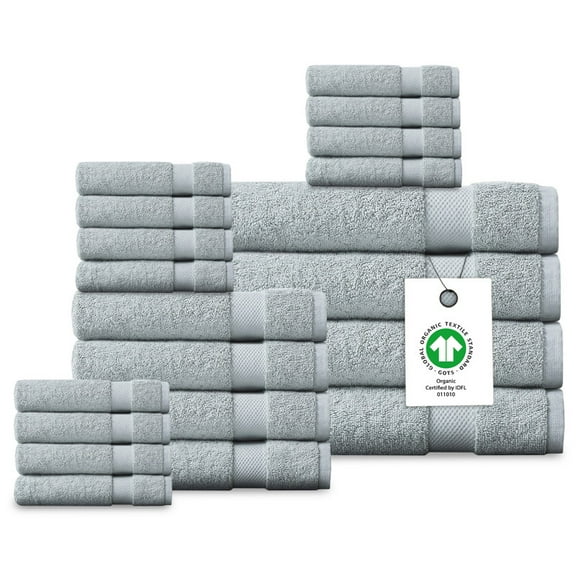 Delara 20-Piece Organic Cotton Bath Towel Set, 650 GSM Luxury Plush, Quick Dry & Ultra-Absorbent, GOTS & OEKO-TEX Certified, Light Blue