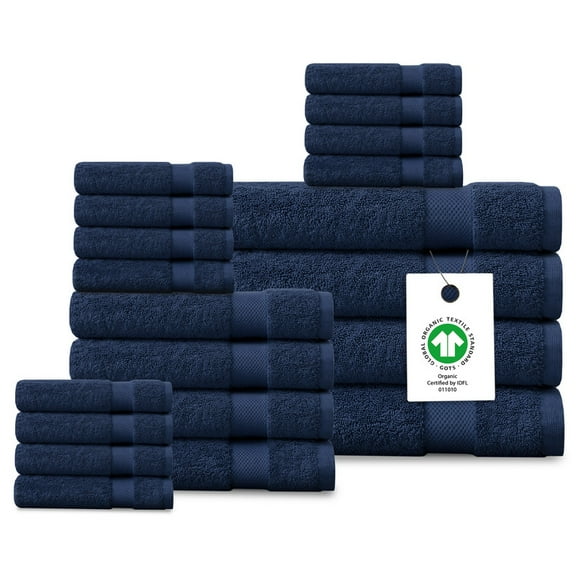 Delara 20-Piece Organic Cotton Bath Towel Set, 650 GSM Luxury Plush, Quick Dry & Ultra-Absorbent, GOTS & OEKO-TEX Certified, Navy Blue